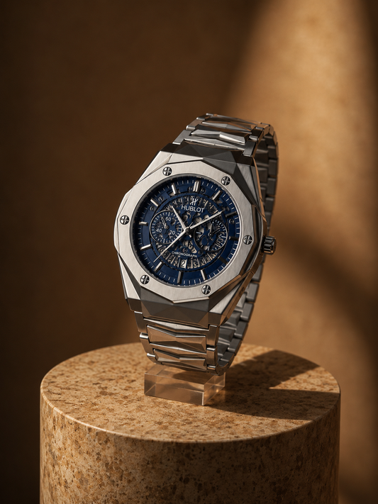 Hublot Diamond Cut Blue (Semi Automatic)