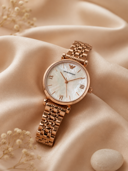 Emporio Armani Rose Gold Pearl   |Water Resistant|Stainless Steel