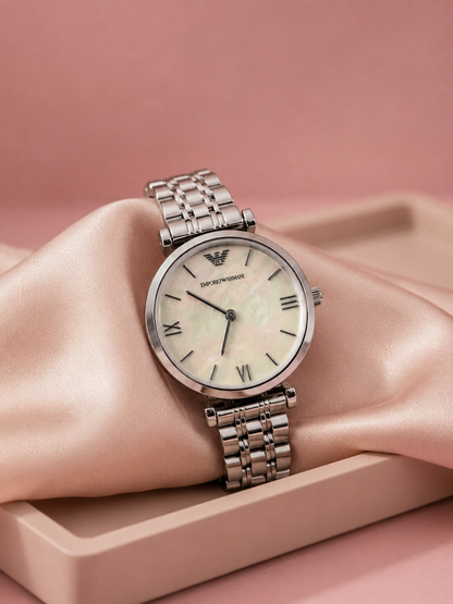 Emporio Armani Pearl Silver|Water Resistant|Stainless Steel